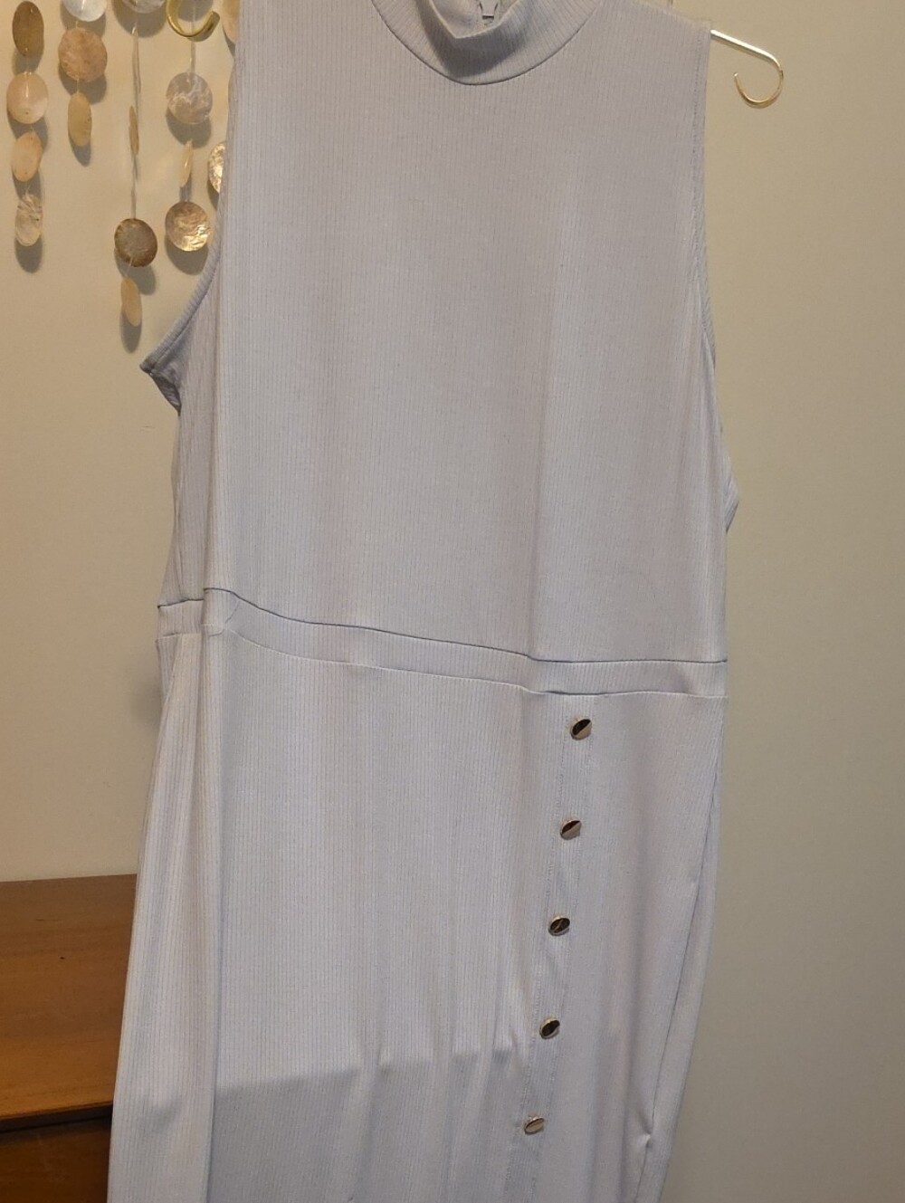 Sleeveless Mock Neck Button-Accent Midi Dress in Light Lavender